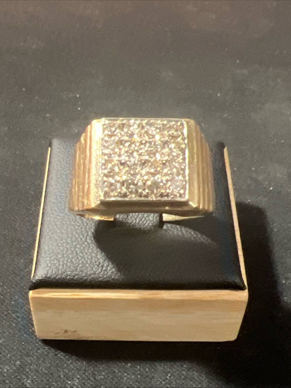 VTG Men’s 14k Yellow Gold Square-Face Cluster Multi Diamond Statement Ring Sz 11